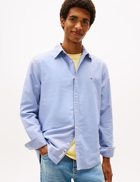 Camisa casual Tommy Jeans de algodón manga larga para hombre