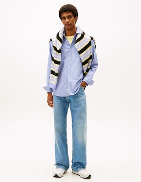 Camisa casual Tommy Jeans de algodón manga larga para hombre