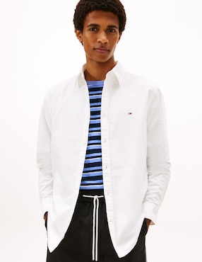 Camisa casual Tommy Jeans de algodón manga larga para hombre