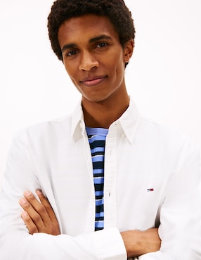 Camisa casual Tommy Jeans de algodón manga larga para hombre
