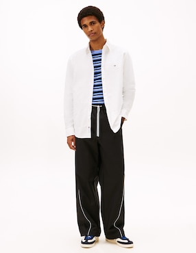 Camisa casual Tommy Jeans de algodón manga larga para hombre