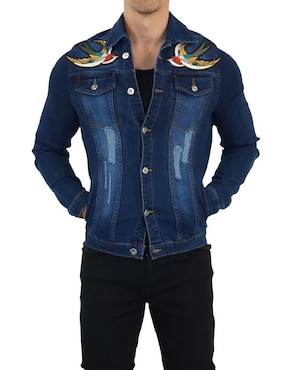 Chamarra denim John Leopard de mezclilla con bolsillos para hombre