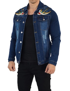 Chamarra denim John Leopard de mezclilla con bolsillos para hombre