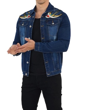 Chamarra denim John Leopard de mezclilla con bolsillos para hombre