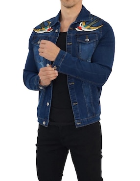 Chamarra denim John Leopard de mezclilla con bolsillos para hombre