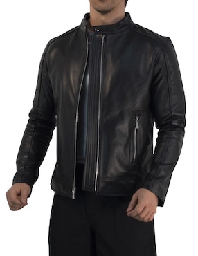 Chamarra para motociclista John Leopard de piel con bolsillos para hombre