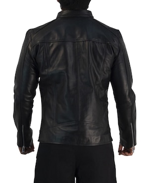 Chamarra para motociclista John Leopard de piel con bolsillos para hombre