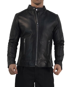 Chamarra para motociclista John Leopard de piel con bolsillos para hombre