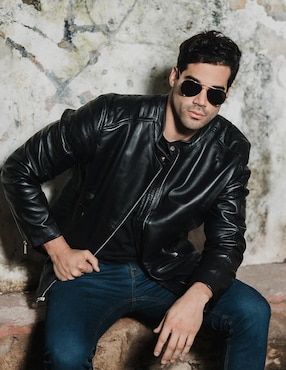 Chamarra para motociclista John Leopard de piel con bolsillos para hombre