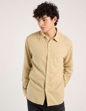 Camisa casual American Eagle de lino manga larga para hombre