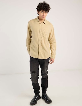 Camisa casual American Eagle de lino manga larga para hombre