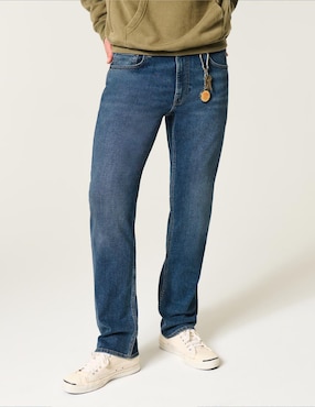 Jeans straight Hollister lavado obscuro para hombre