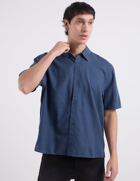 Camisa casual Hollister de lino manga corta para hombre