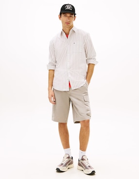 Camisa casual Tommy Jeans de algodón manga larga para hombre