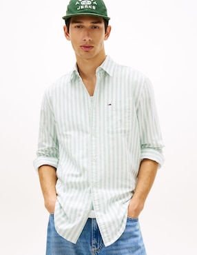Camisa casual Tommy Jeans de algodón manga larga para hombre
