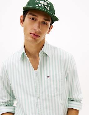Camisa casual Tommy Jeans de algodón manga larga para hombre