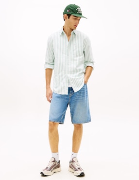 Camisa casual Tommy Jeans de algodón manga larga para hombre