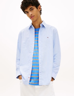 Camisa casual Tommy Jeans de algodón manga larga para hombre