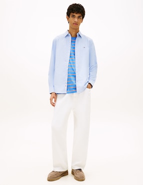 Camisa casual Tommy Jeans de algodón manga larga para hombre
