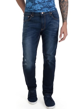 Jeans Slim Supply Lavado Whisker Para Hombre