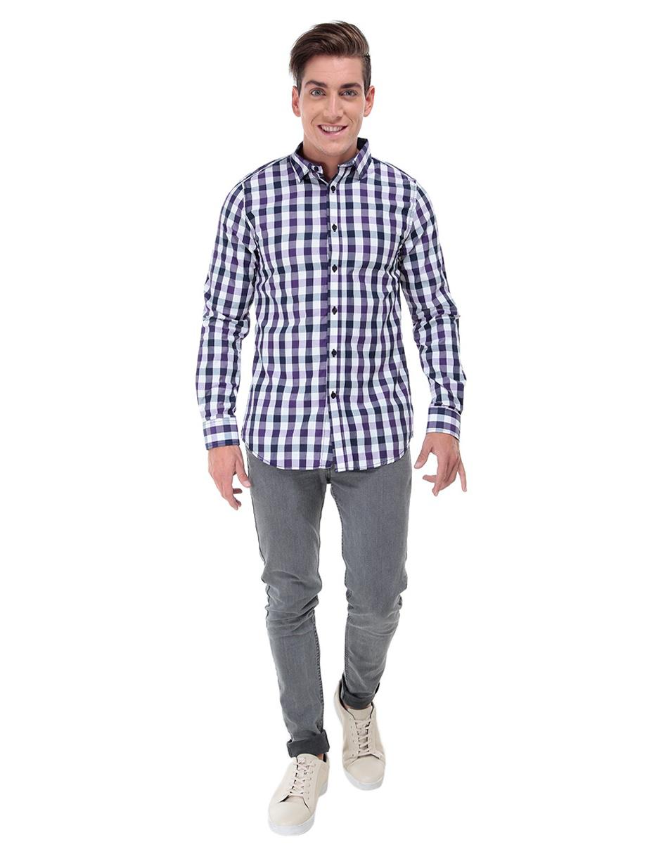 Camisa casual a cuadros That's It corte slim fit manga larga morada en  Liverpool
