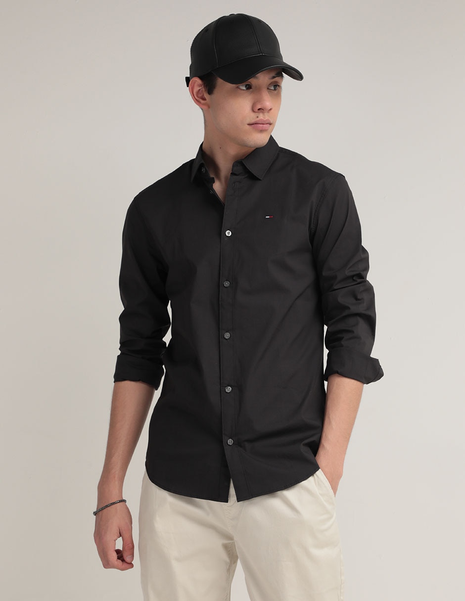 Camisa casual de algodón manga larga para hombre