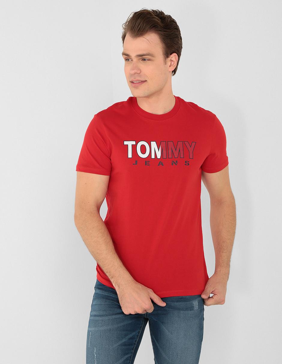 Playera Tommy Jeans corte regular fit cuello redondo roja estampada en  Liverpool