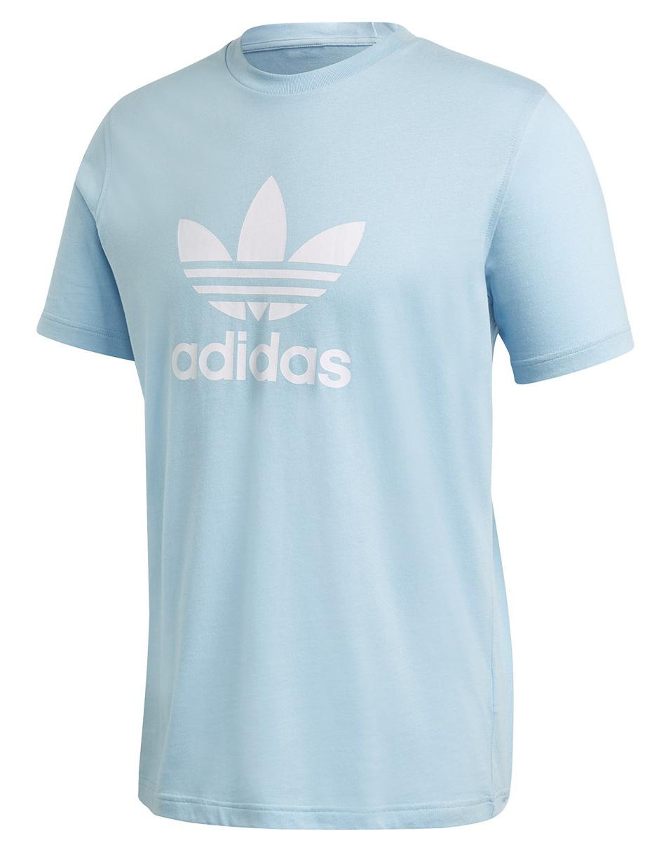Escuela primaria Integración Mezclado Playera Adidas Originals corte regular fit cuello redondo azul cielo  logotipo | Liverpool.com.mx