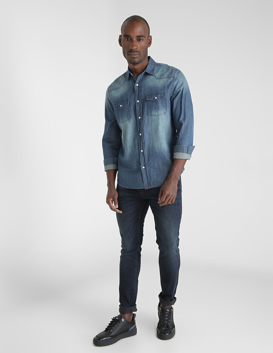 Jeans skinny lavado obscuro para hombre 3