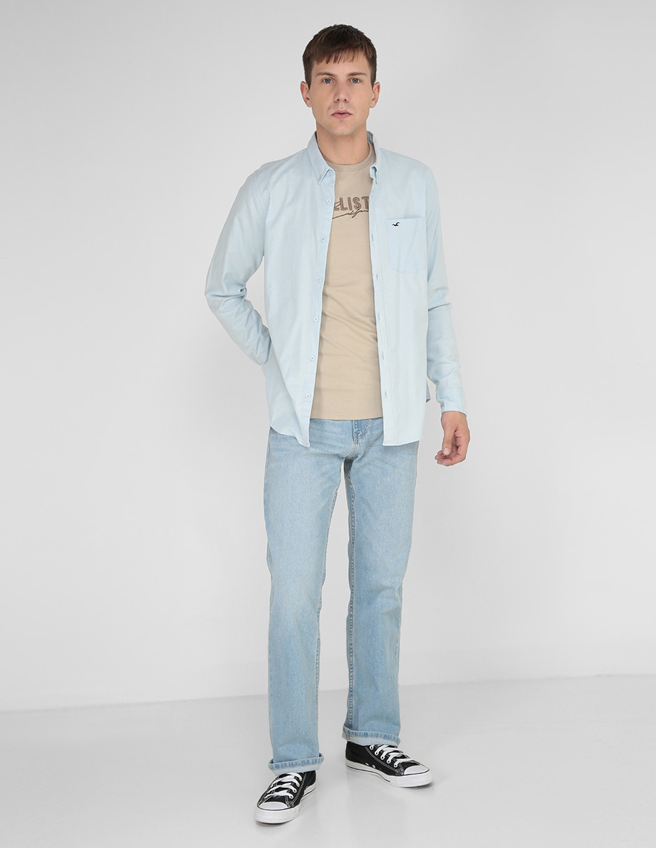 Jeans straight lavado claro para hombre 3