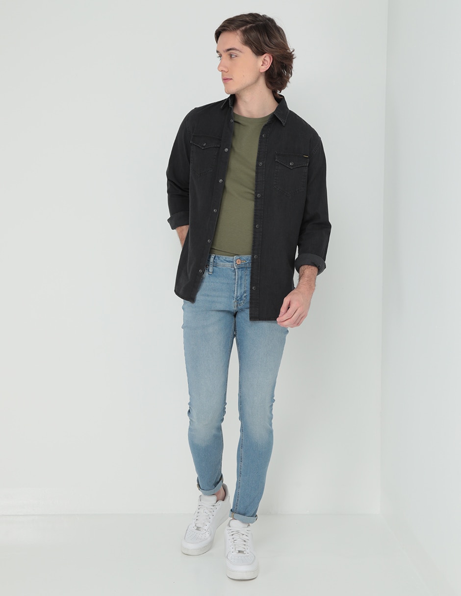 Jeans skinny lavado claro para hombre 3