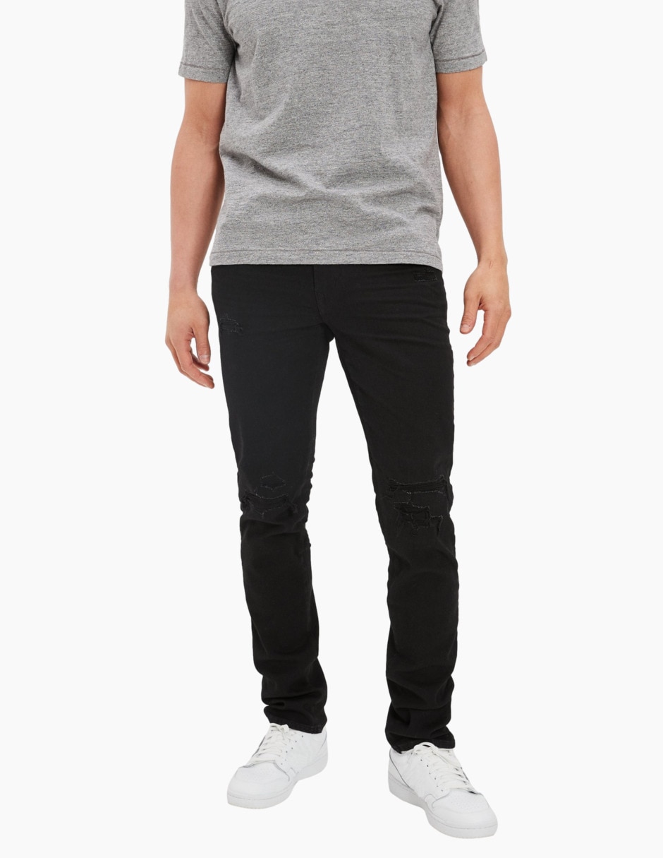 Jeans slim lavado destruido para hombre 1