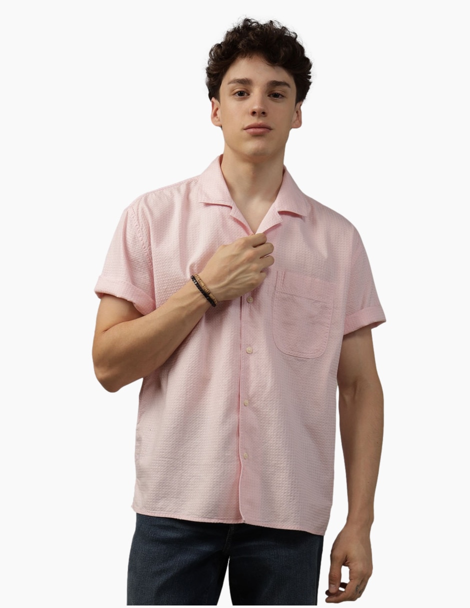 Camisa casual de algodón manga corta para hombre