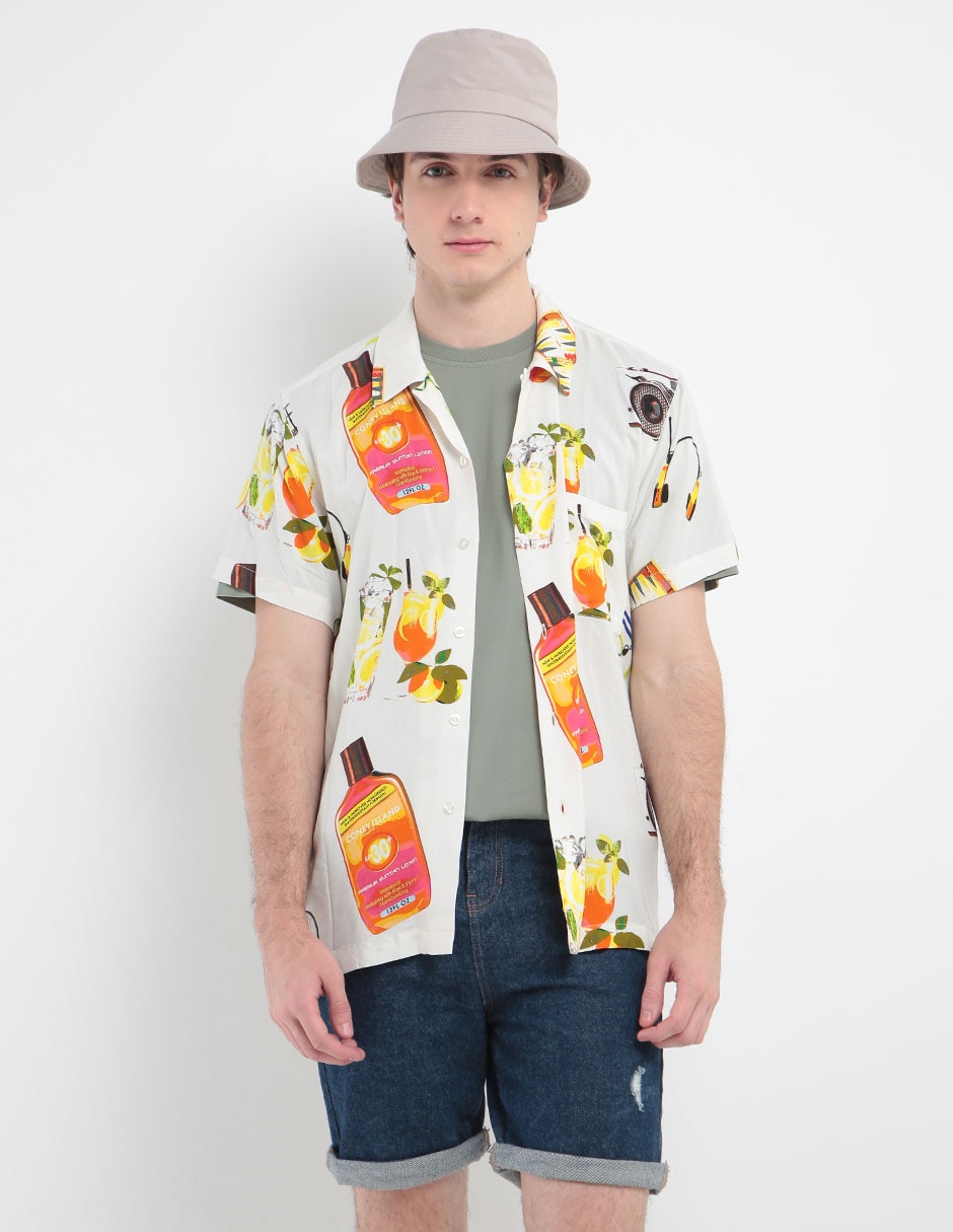 Camisa casual de algodón manga corta para hombre