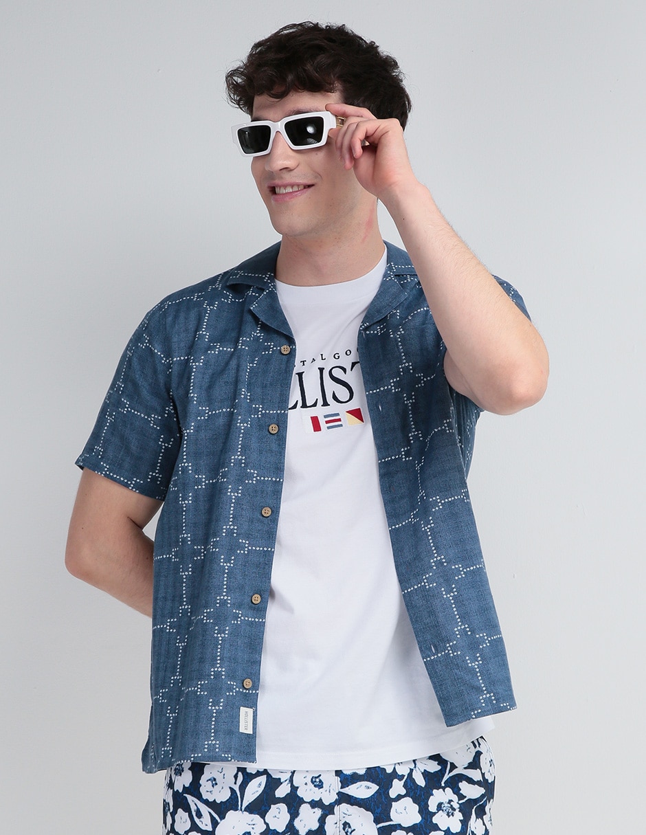 Camisa casual Hollister de algodon manga corta para hombre