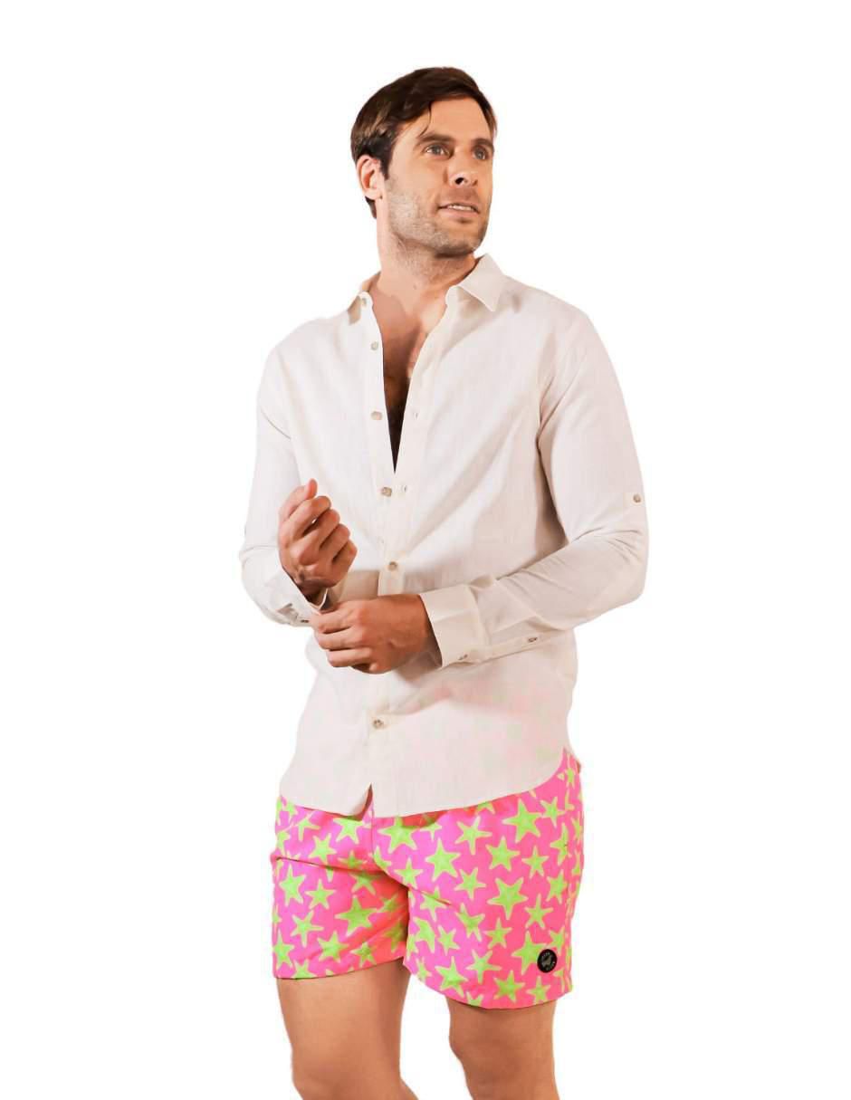 Camisa playa de lino manga larga para hombre