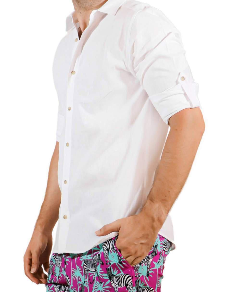 Camisa playa de lino manga larga para hombre 5