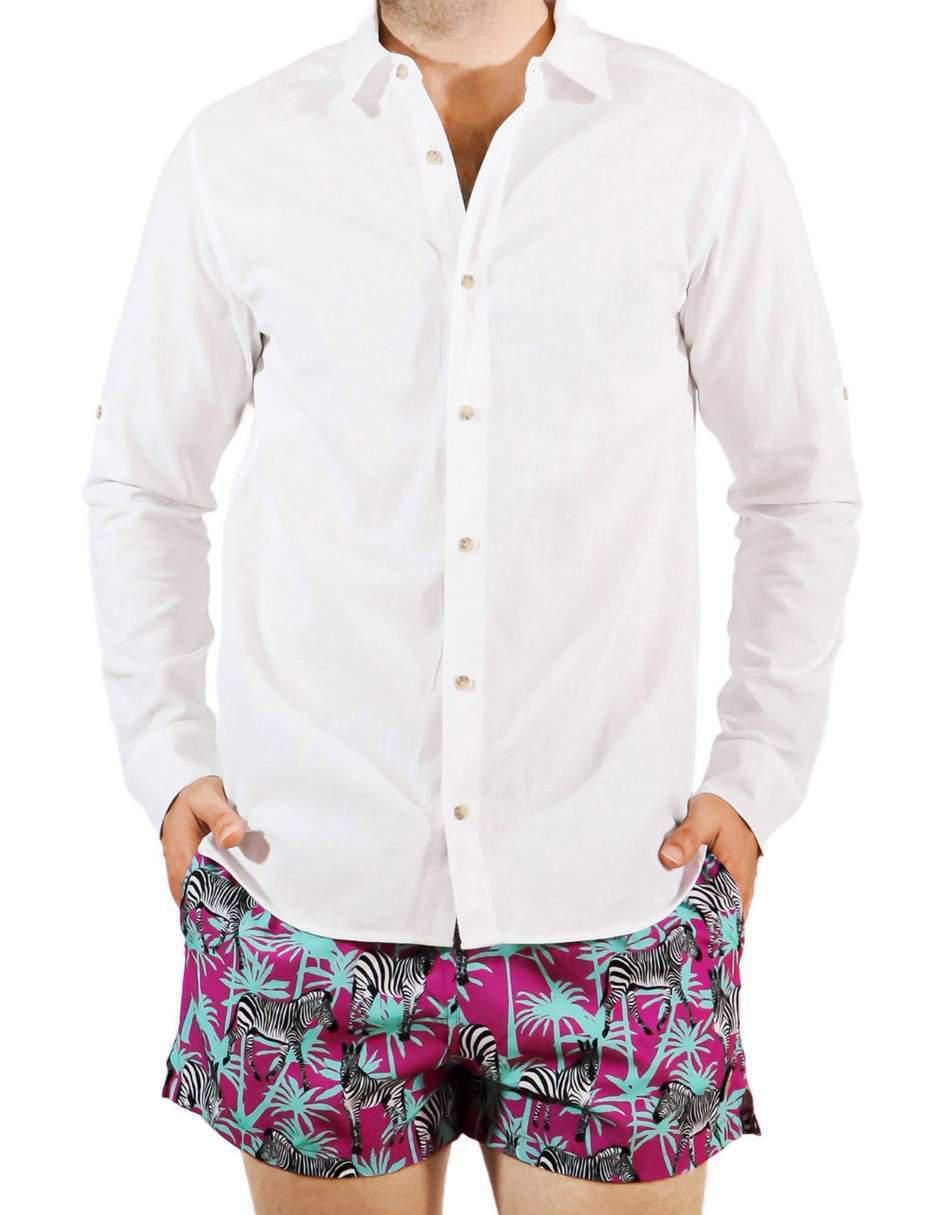 Camisa playa de lino manga larga para hombre 6
