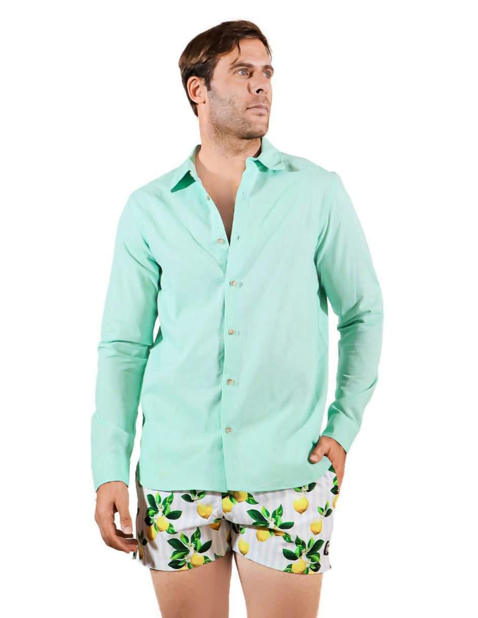 Camisa playa de lino manga larga para hombre