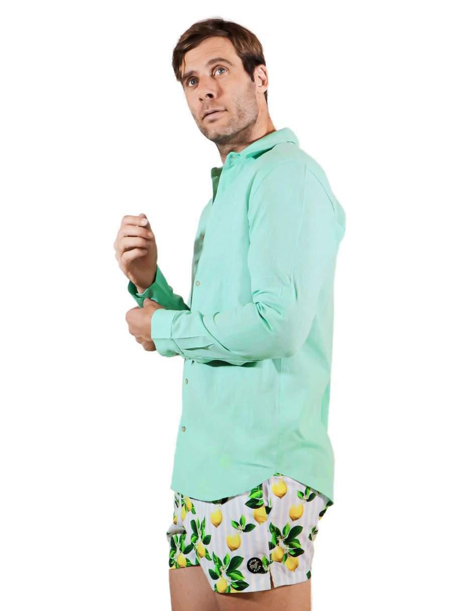 Camisa playa de lino manga larga para hombre 2