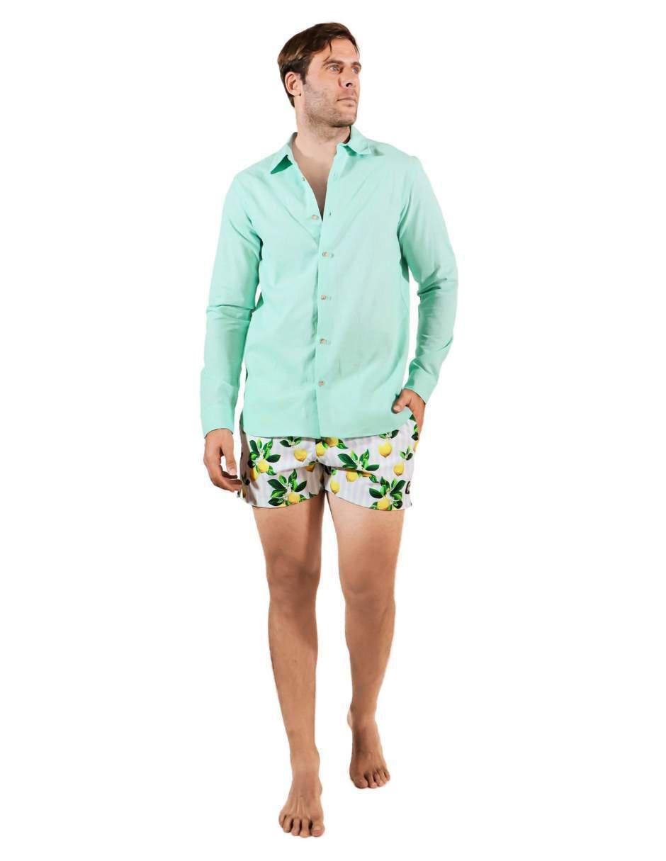 Camisa playa de lino manga larga para hombre 3