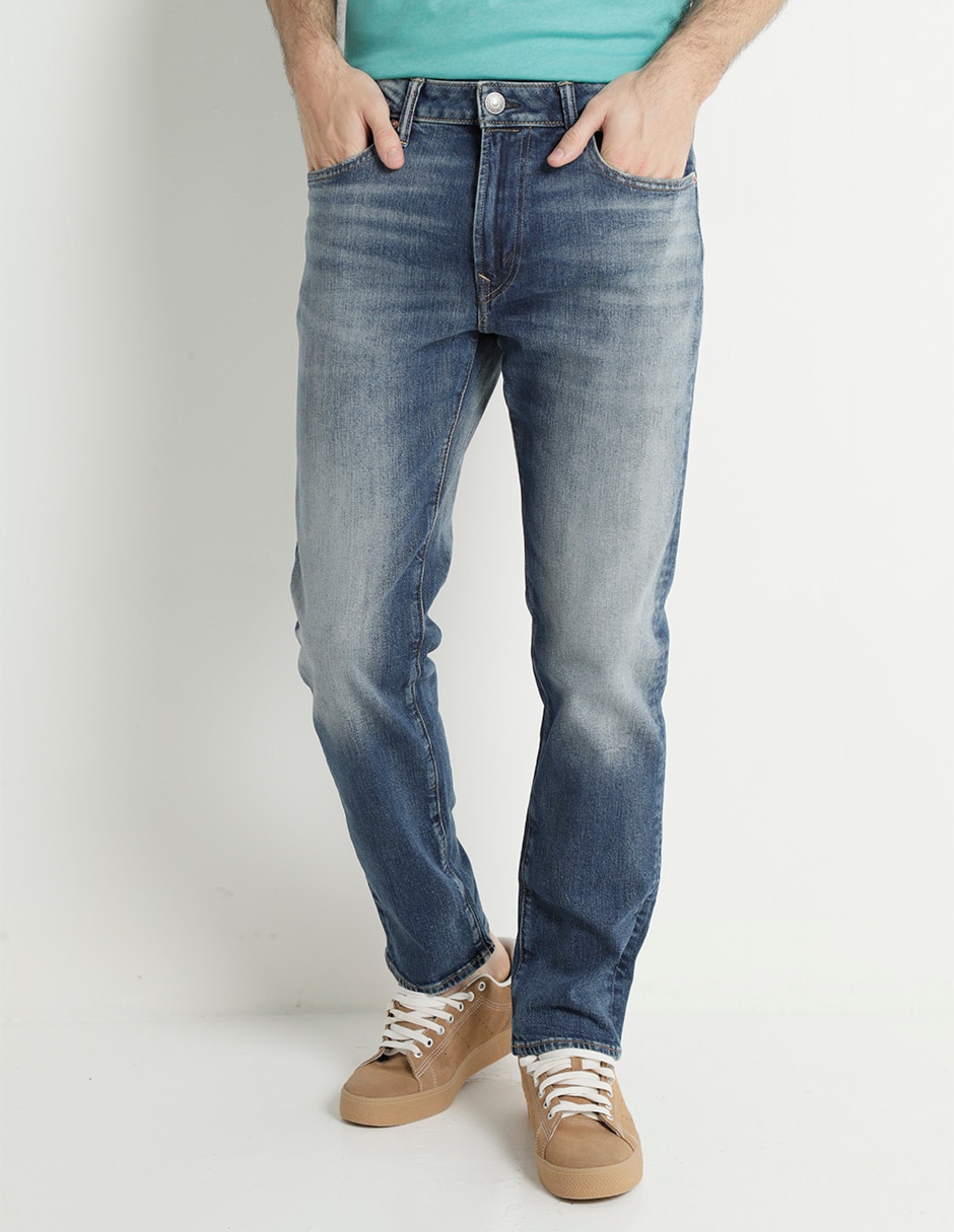 Jeans straight lavado stone wash para hombre