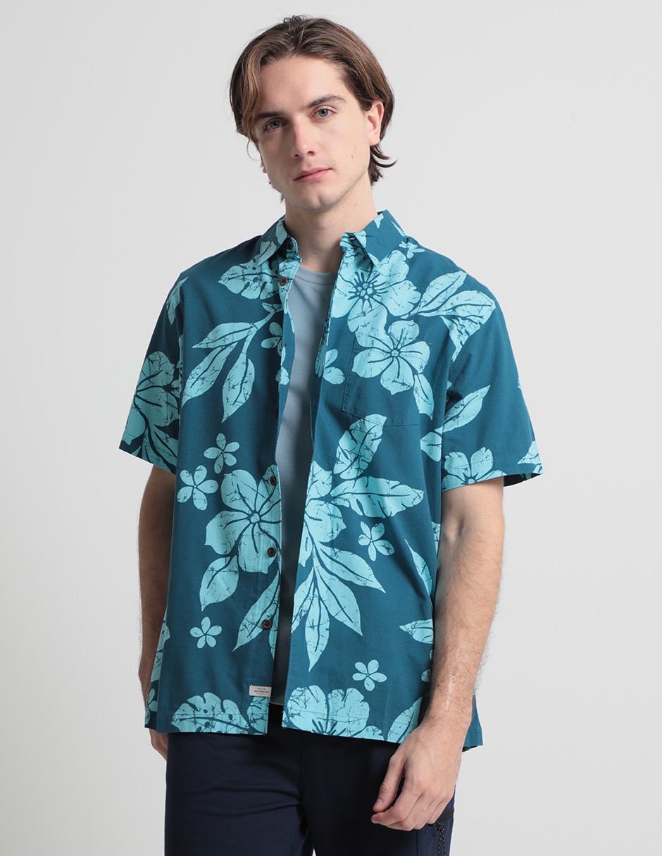 Camisa playa de algodón manga corta para hombre