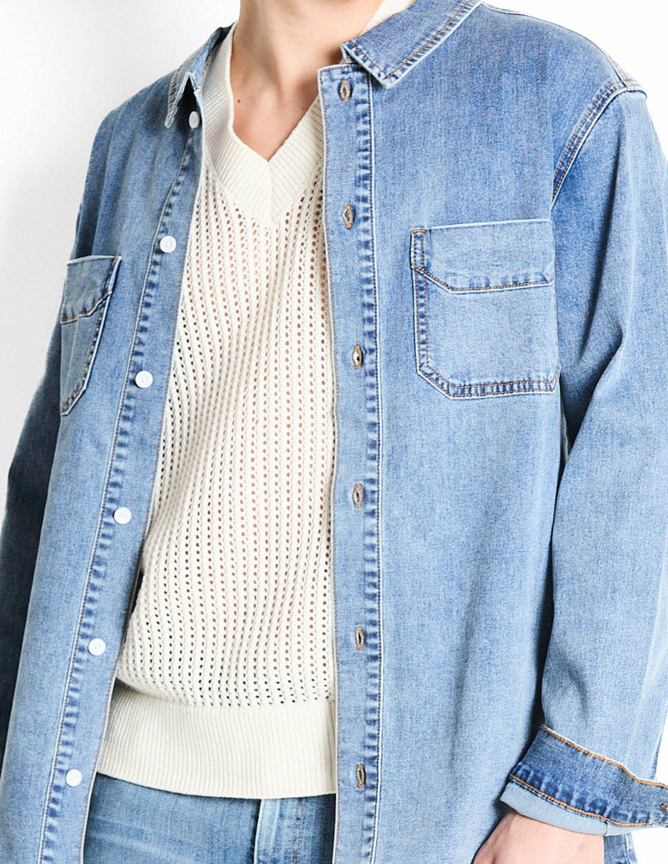 Sobrecamisa casual de algodón manga larga para hombre 4