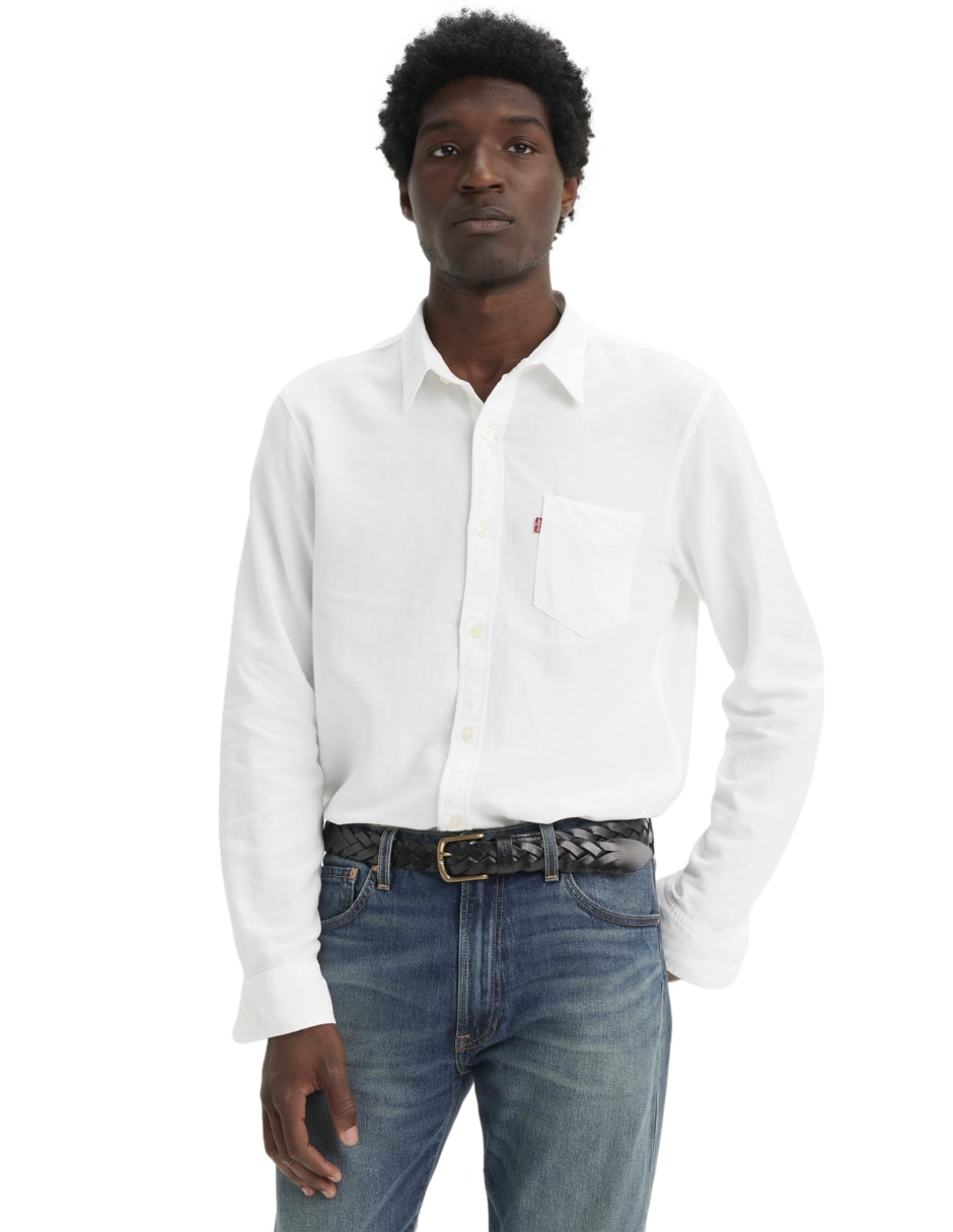 Camisa casual manga larga de lino para hombre