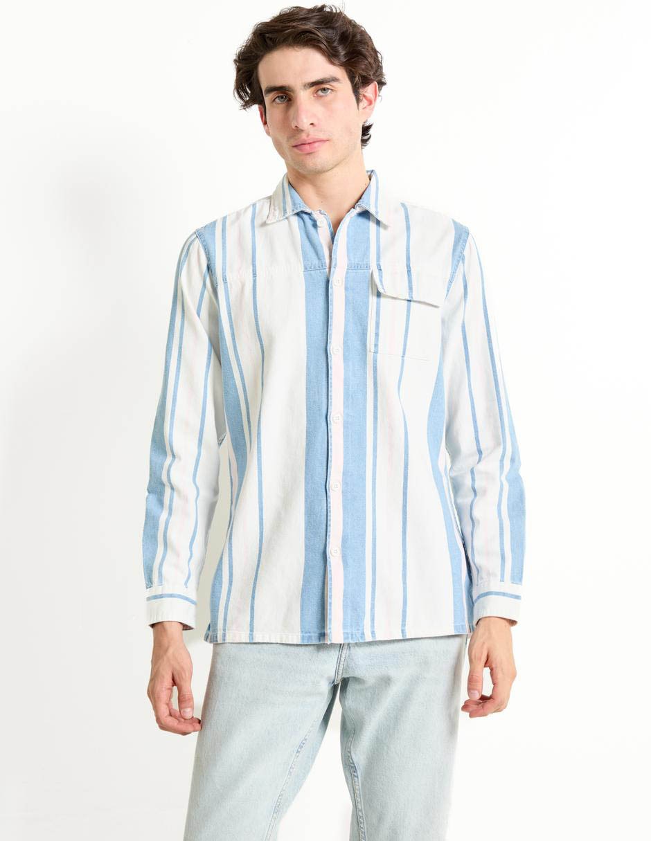Camisa casual de algodón manga larga para hombre