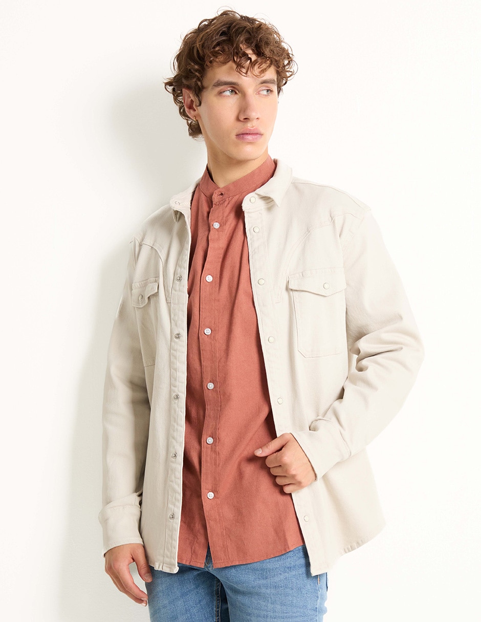 Sobrecamisa casual de algodón manga larga para hombre