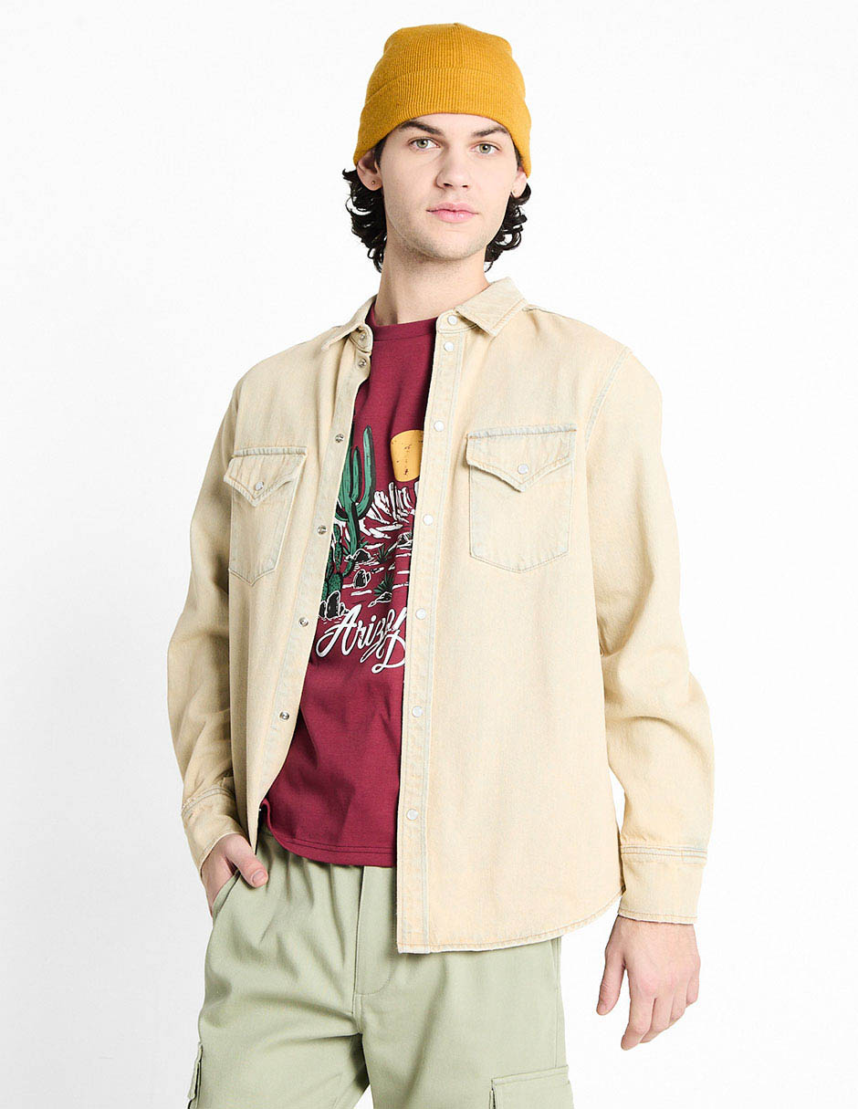 Sobrecamisa casual de algodón manga larga para hombre