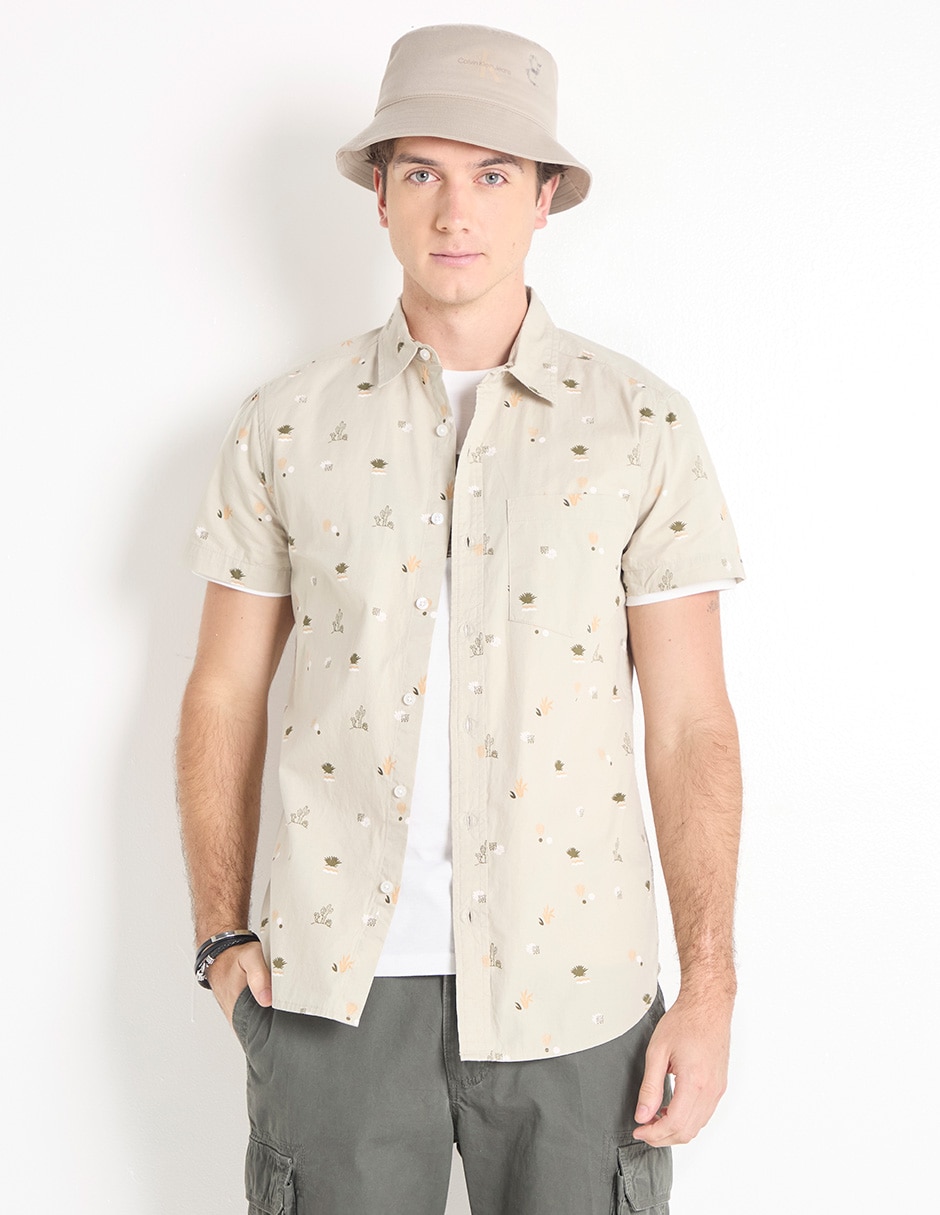 Camisa casual de algodón manga corta para hombre