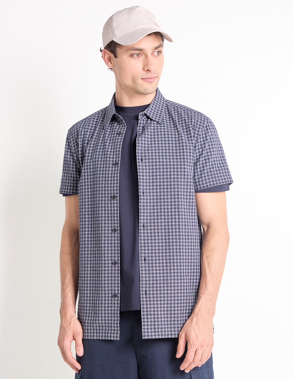 Camisa casual de algodón manga corta para hombre